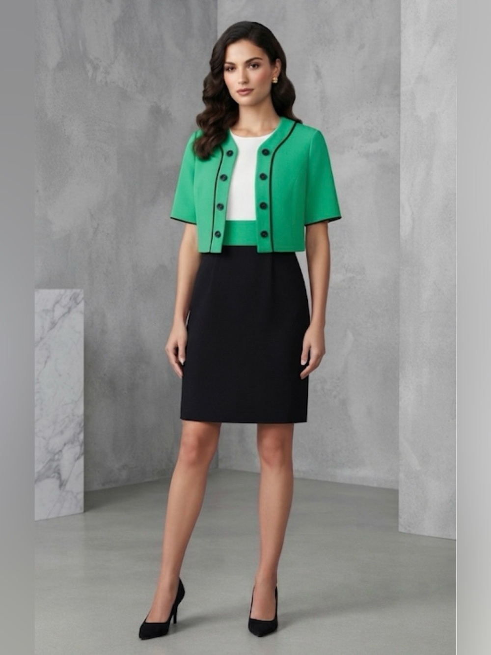 Vintage 90s Another Thyme 2Pc dress set sheath dress cropped bolero jacket  4